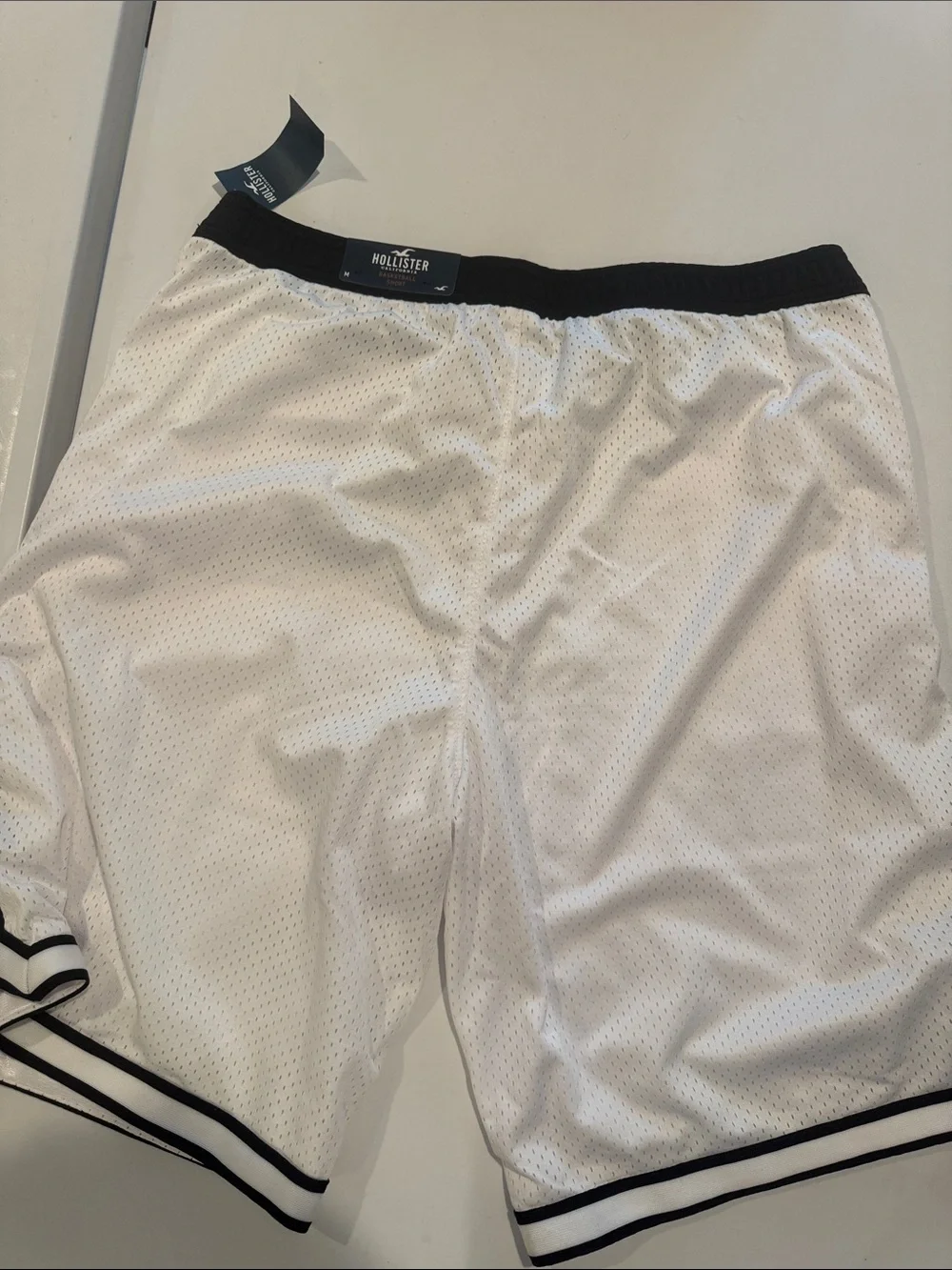 Hollister White Athletic Mesh Shorts with Black Trim